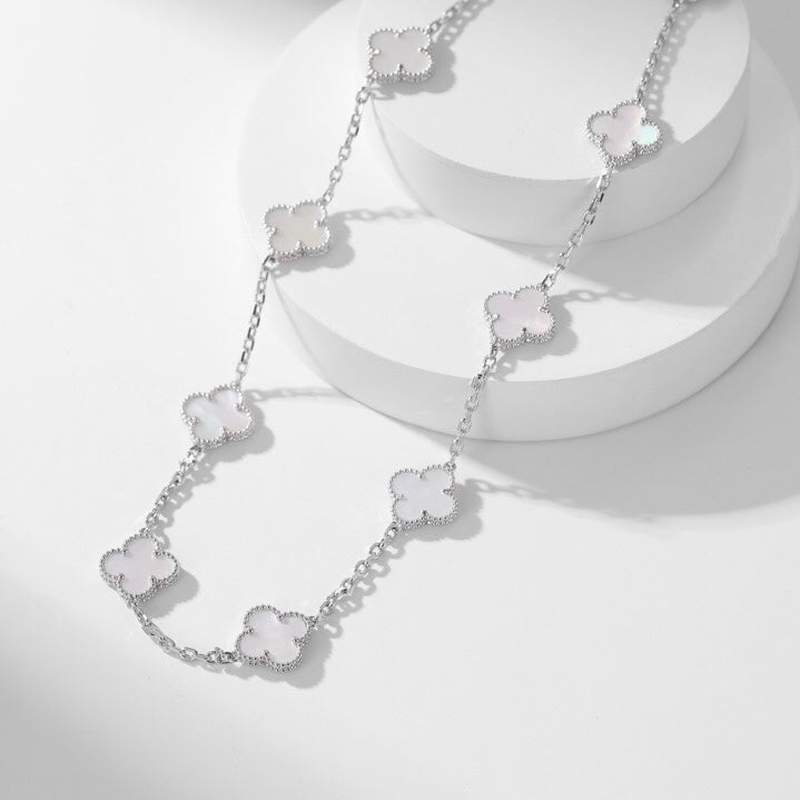 [baslovejewels]CLOVER 10 MOTIFS WHITE MOTHER OF PEARL NECKLACE