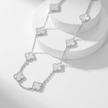 [baslovejewels]CLOVER 10 MOTIFS WHITE MOTHER OF PEARL NECKLACE