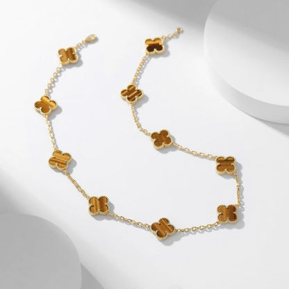 [baslovejewels]CLOVER 10 MOTIFS TIGER EYE NECKLACE