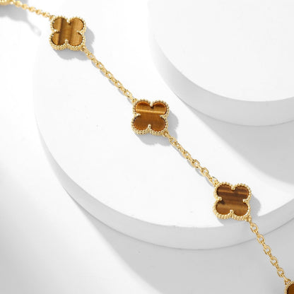 [baslovejewels]CLOVER 10 MOTIFS TIGER EYE NECKLACE