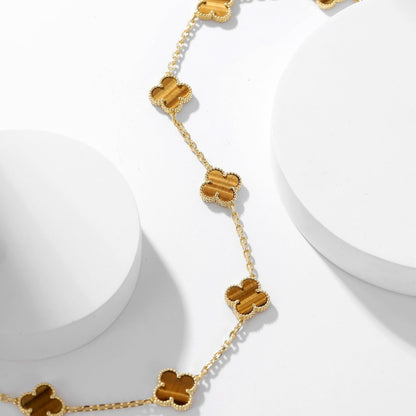 [baslovejewels]CLOVER 10 MOTIFS TIGER EYE NECKLACE