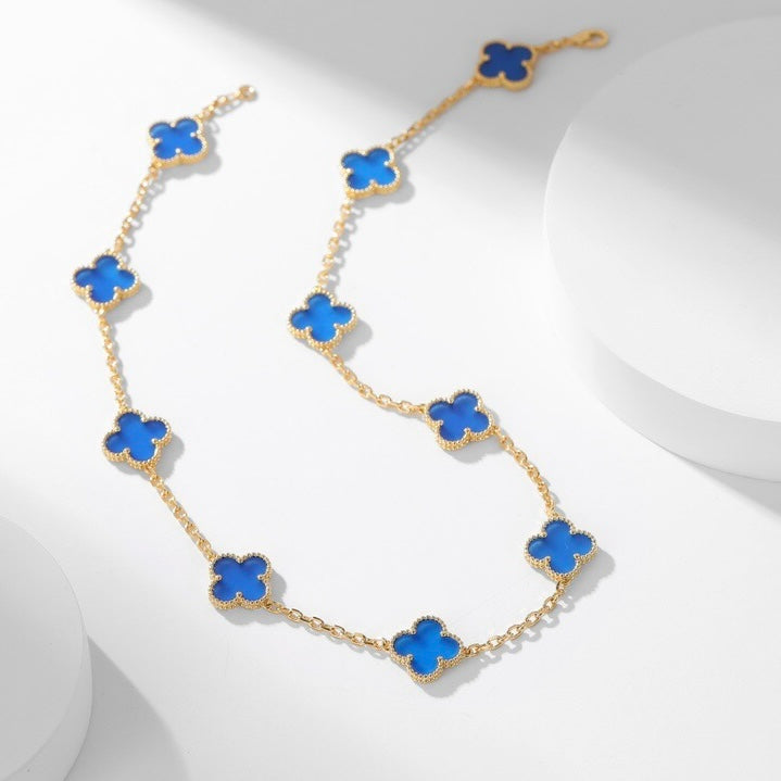 [baslovejewels]CLOVER 10 MOTIFS BLUE AGATE NECKLACE