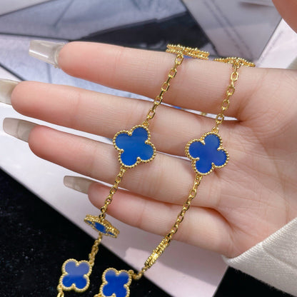 [baslovejewels]CLOVER 10 MOTIFS BLUE AGATE NECKLACE