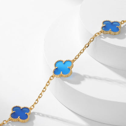 [baslovejewels]CLOVER 10 MOTIFS BLUE AGATE NECKLACE
