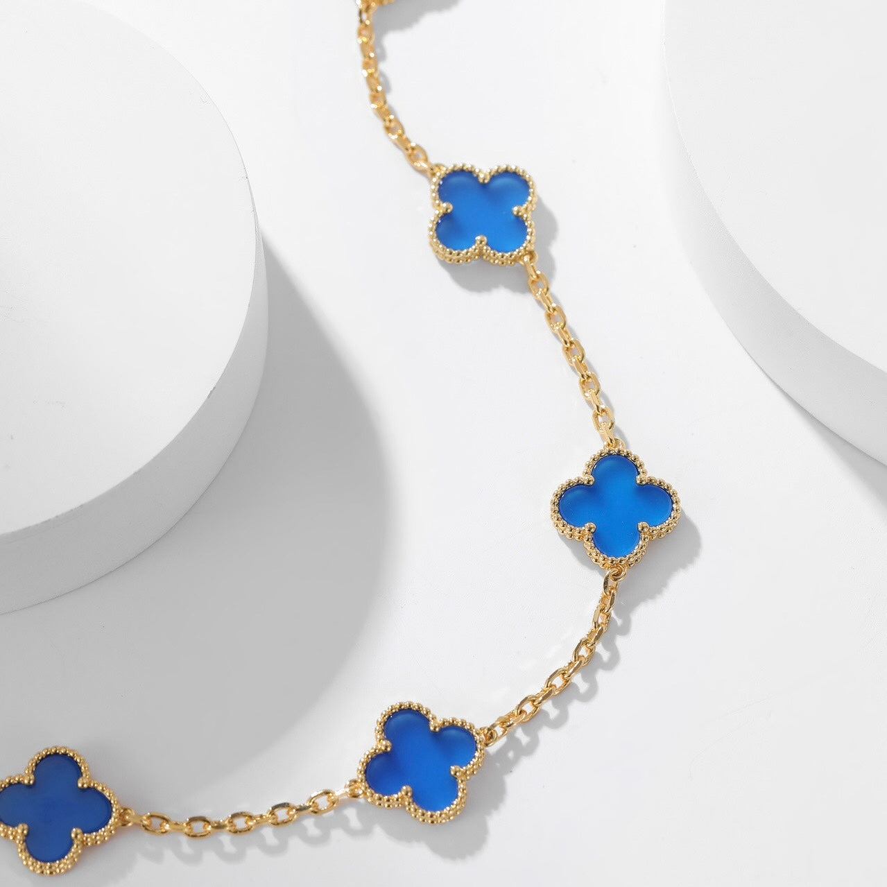 [baslovejewels]CLOVER 10 MOTIFS BLUE AGATE NECKLACE