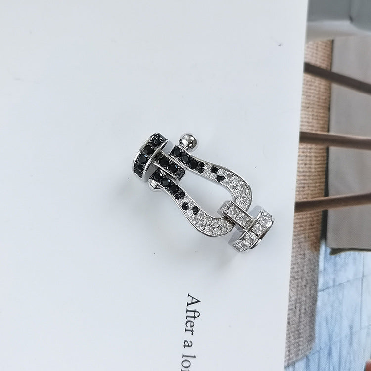 [baslovejewels]FORCE LARGE HORSESHOE BLACK WHITE DIAMOND BRACELET SILVER