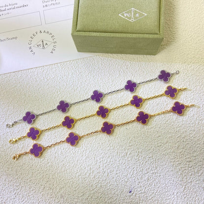 [baslovejewels]CLOVER  5 MOTIFS  PURPLE VIOLET BRACELET