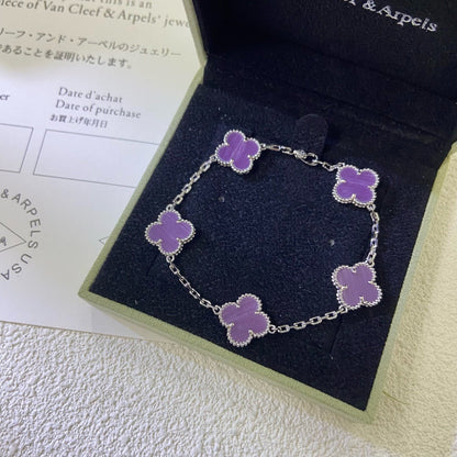 [baslovejewels]CLOVER  5 MOTIFS  PURPLE VIOLET BRACELET