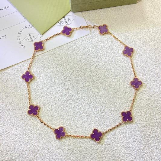 [baslovejewels]CLOVER 10 MOTIFS  PURPLE VIOLET  NECKLACE