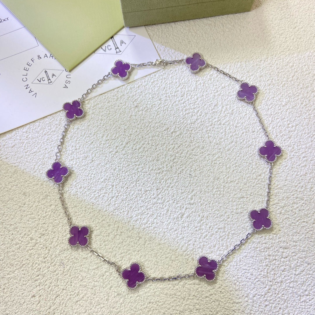 [baslovejewels]CLOVER 10 MOTIFS  PURPLE VIOLET  NECKLACE