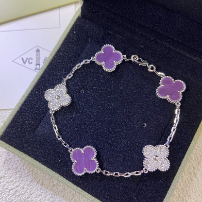 [baslovejewels]CLOVER  5 MOTIFS  PURPLE VIOLET DIAMOND BRACELET