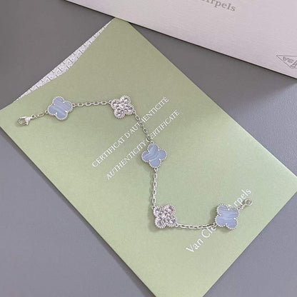 [baslovejewels]CLOVER  5 MOTIF DIAMOND PURPLE CHALCEDONY BRACELET SILVER