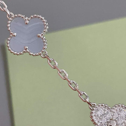 [baslovejewels]CLOVER  5 MOTIF DIAMOND PURPLE CHALCEDONY BRACELET SILVER