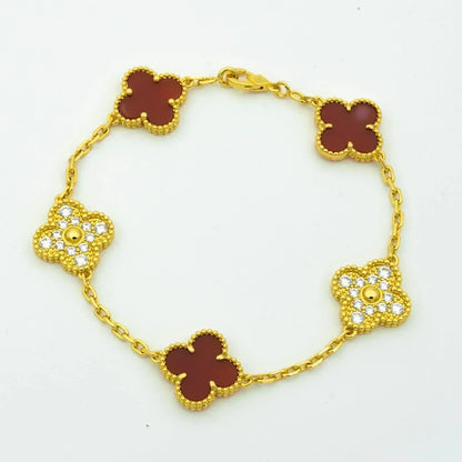 [baslovejewels]CLOVER 5 MOTIFS CARNELIAN DIAMOND BRACELET
