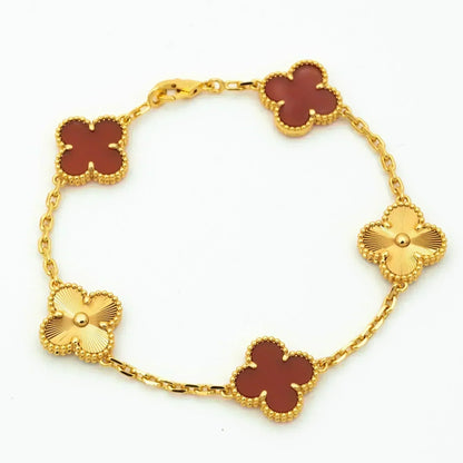 [baslovejewels]CLOVER  5 MOTIFS CARNELIAN GOLD BRACELET