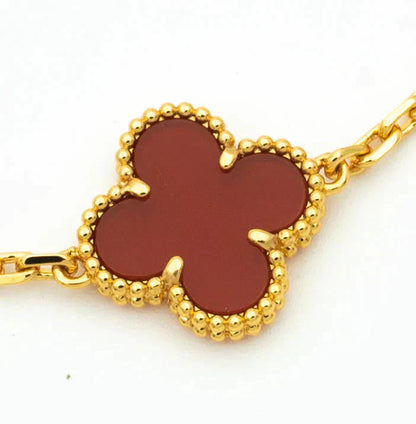 [baslovejewels]CLOVER 5 MOTIFS CARNELIAN DIAMOND BRACELET
