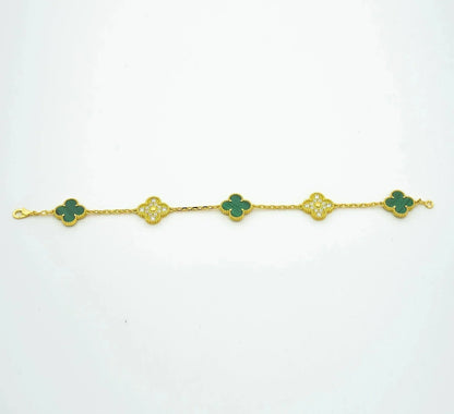 [baslovejewels]CLOVER  5 MOTIF MALACHITE DIAMOND BRACELET