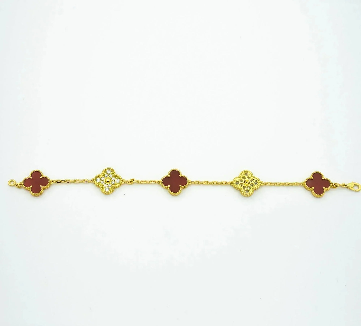 [baslovejewels]CLOVER 5 MOTIFS CARNELIAN DIAMOND BRACELET