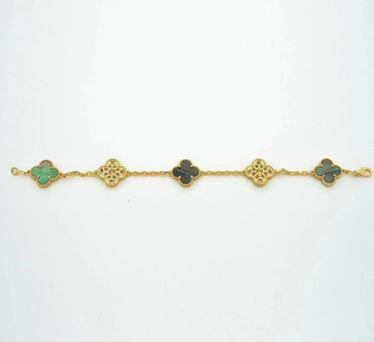 [baslovejewels]CLOVER 5 MOTIF GRAY MOP DIAMOND BRACELET