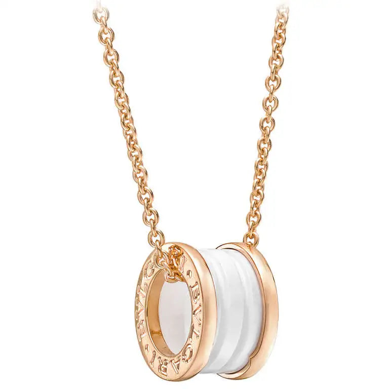 [baslovejewels]ZERO 1 WHITE CERAMIC PINK GOLD DIAMOND NECKLACE