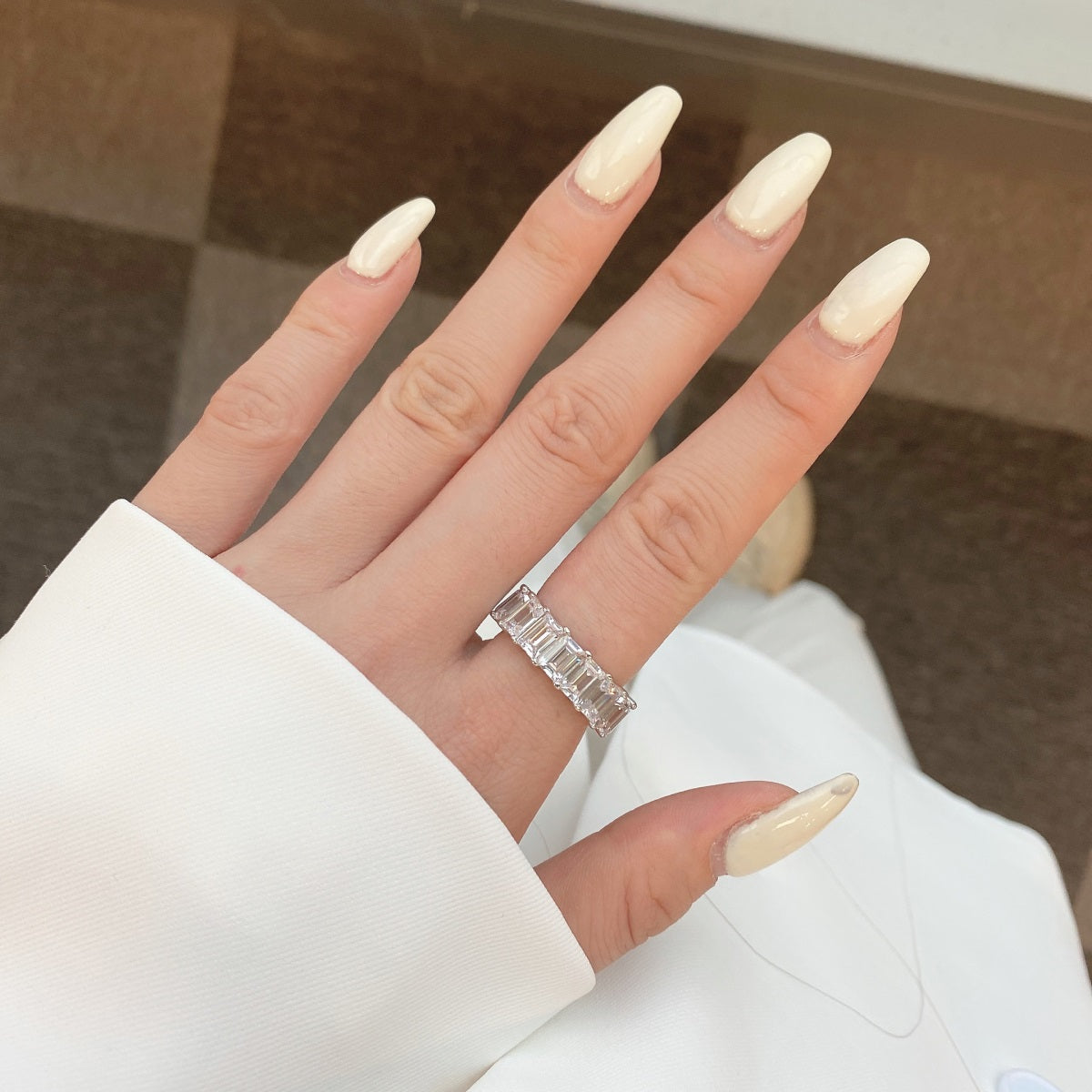 [baslovejewels]0.75 Carat Elegant Emerald Cut Tennis Ring