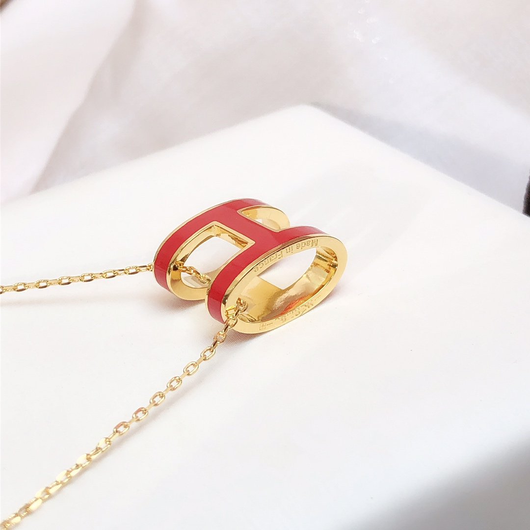[baslovejewels]HM CLIC RED ENAMEL GOLD NECKLACE