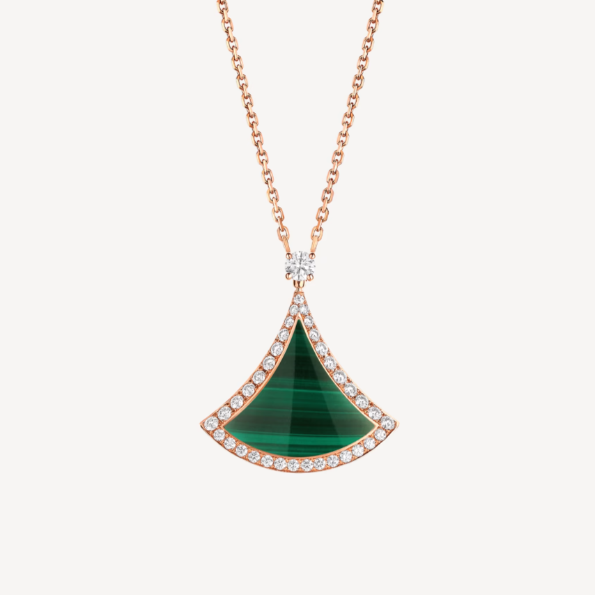 [baslovejewels]DREAM MALACHITE DIAMOND PAVED PINK GOLD NECKLACE
