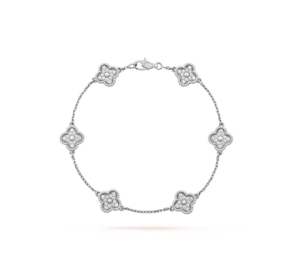 [baslovejewels]CLOVER 6 MOTIF SILVER DIAMOND BRACELET