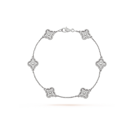 [baslovejewels]CLOVER 6 MOTIF SILVER DIAMOND BRACELET