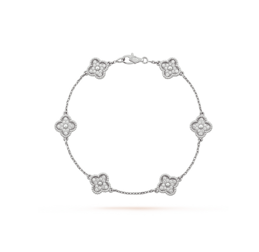 [baslovejewels]CLOVER 6 MOTIF SILVER DIAMOND BRACELET