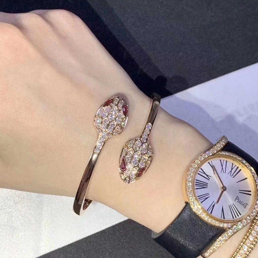 [baslovejewels]SERPENTI BRACELET PINK GOLD DIAMOND DOUBLE SNAKE