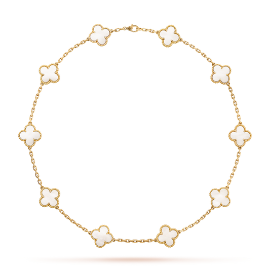 [baslovejewels]CLOVER 10 MOTIFS WHITE MOTHER OF PEARL NECKLACE