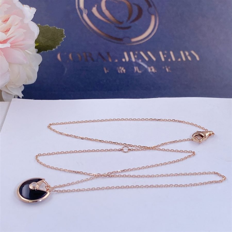 [baslovejewels]AMULETTE ROSE GOLD ONYX NECKLACE