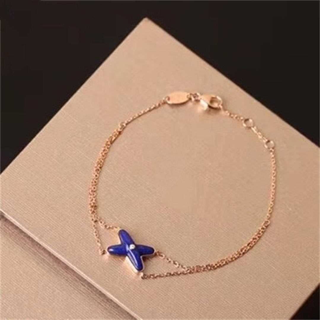 [baslovejewels]JEUX BRACELET BLUE AGATE PINK GOLD 1 DIAMOND