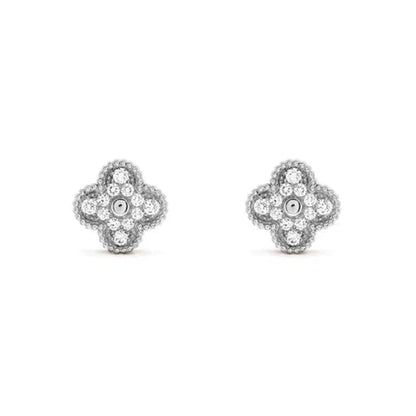 [basloveJW]CLOVER 1 MOTIFS DIAMOND STUD EARRINGS SILVER