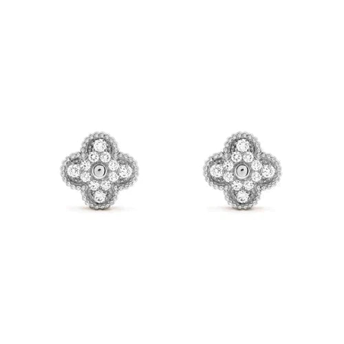 [basloveJW]CLOVER 1 MOTIFS DIAMOND STUD EARRINGS SILVER