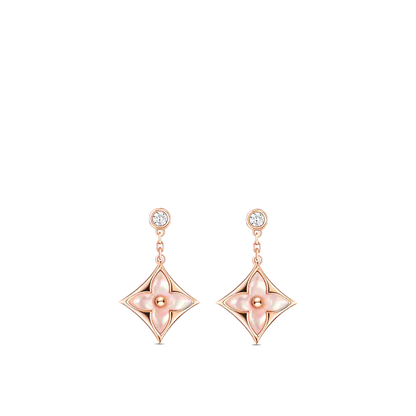 [baslovejewels]DOUBLE STAR PINK GOLD MOP DROP EARRINGS