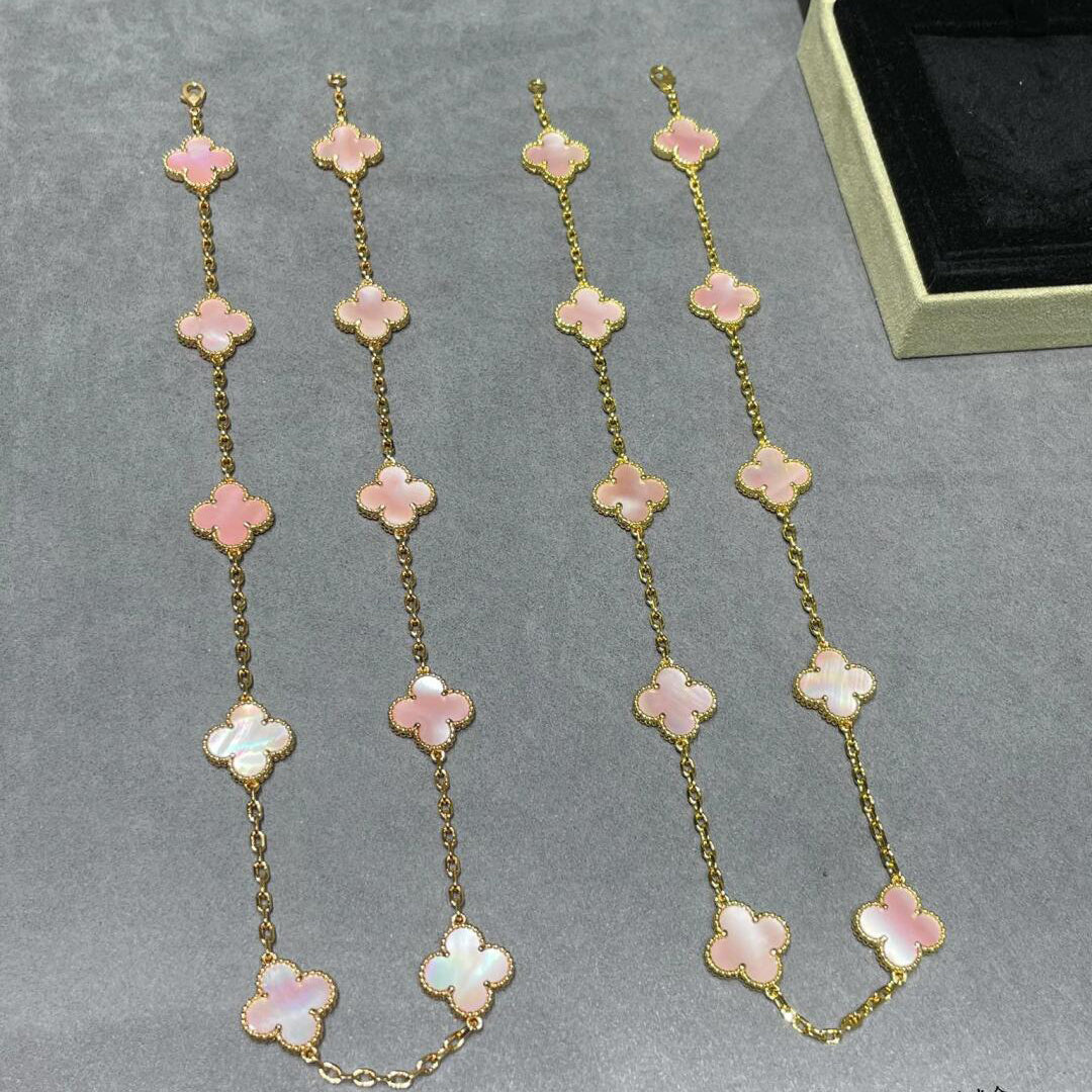 [baslovejewels]CLOVER 10 MOTIFS PINK MOP NECKLACE