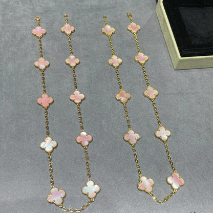 [baslovejewels]CLOVER 10 MOTIFS PINK MOP NECKLACE