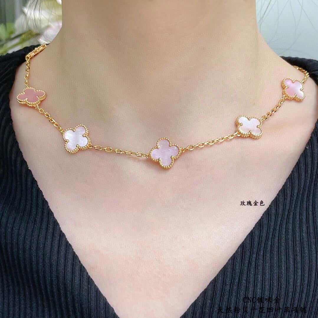 [baslovejewels]CLOVER 10 MOTIFS PINK MOP NECKLACE