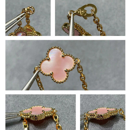 [baslovejewels]CLOVER 10 MOTIFS PINK MOP NECKLACE