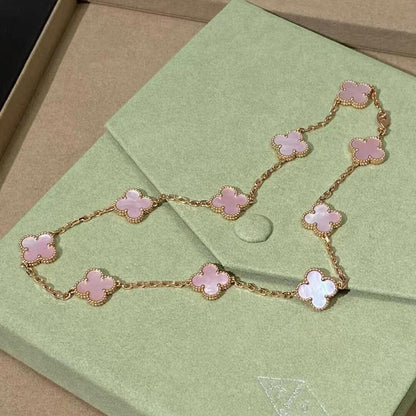 [baslovejewels]CLOVER 10 MOTIFS PINK MOP NECKLACE