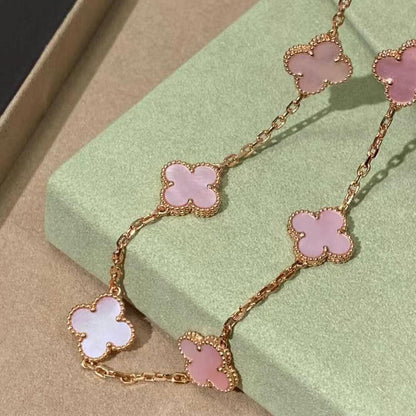 [baslovejewels]CLOVER 10 MOTIFS PINK MOP NECKLACE