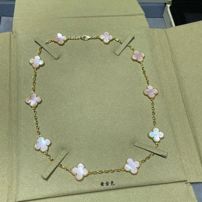 [baslovejewels]CLOVER 10 MOTIFS PINK MOP NECKLACE