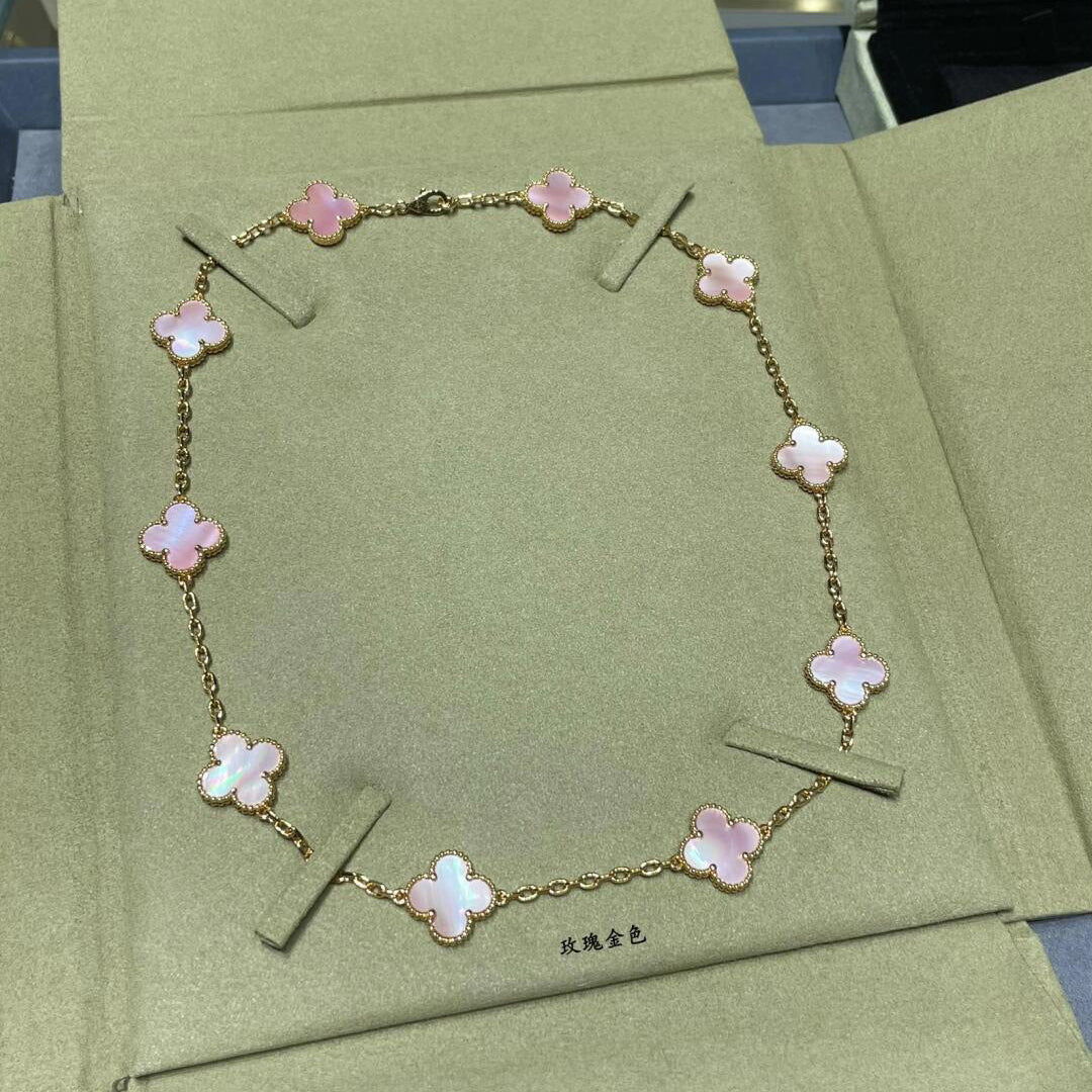 [baslovejewels]CLOVER 10 MOTIFS PINK MOP NECKLACE
