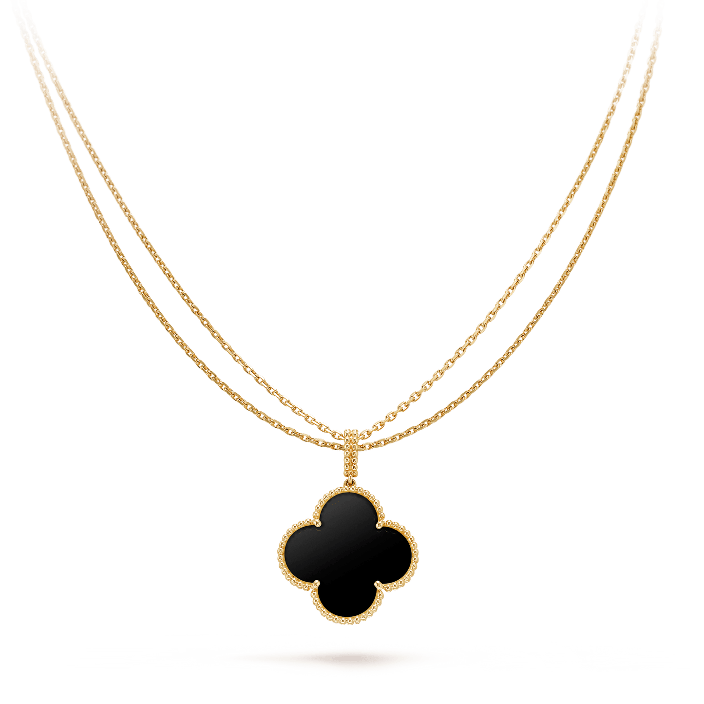 [basloveJW]CLOVER 25MM GOLD ONYX BIG CLOVER NECKLACE