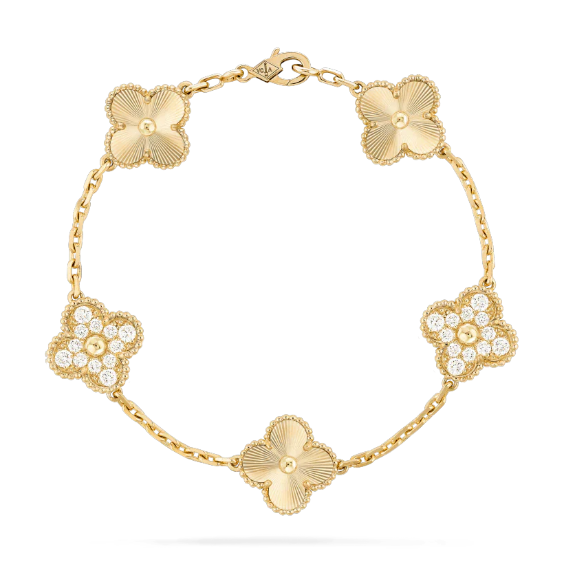 [baslovejewels]CLOVER BRACELET 5 MOTIFS GOLD DIAMOND